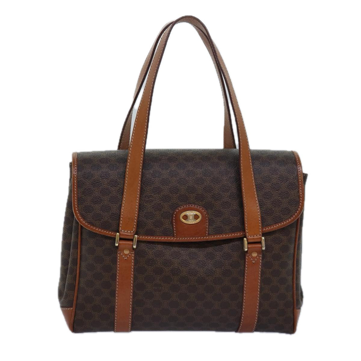 Luxury CELINE Macadam Canvas Shoulder Bag PVC Leather Brown 80995