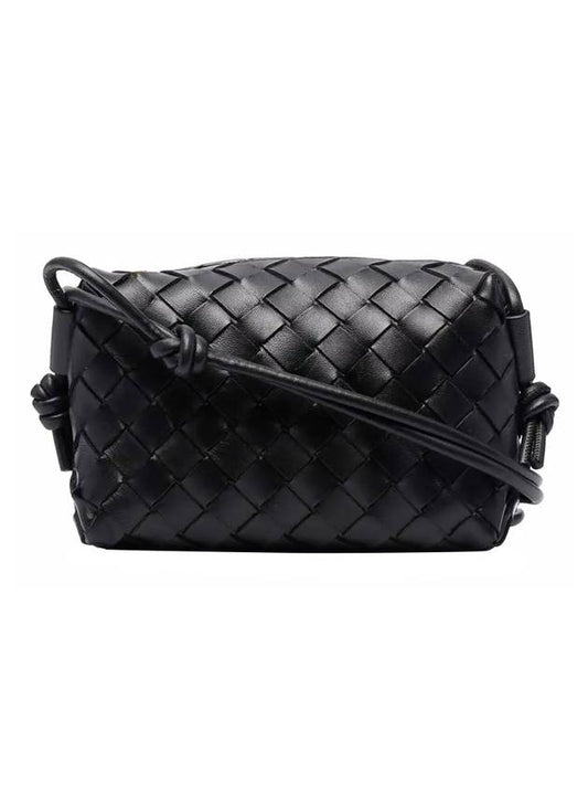 Luxury Bottega Veneta Intrecciato Loop Small Leather Cross Bag Black