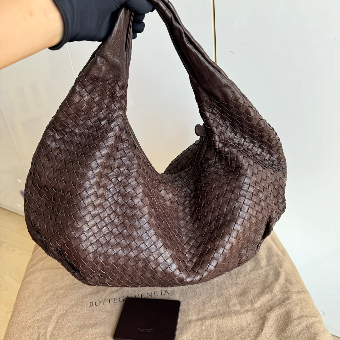 Bottega Veneta Belly Hobo Intreccio Lambskin Leather Dark Chocolate Brown Large 50cm