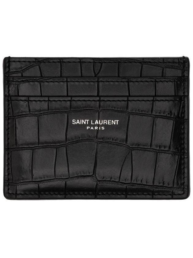 Luxury Saint Laurent Trending 2026 Classic Logo Crocodile Card Wallet Black