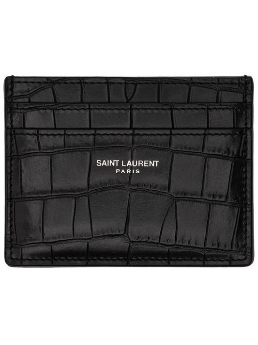 Luxury Saint Laurent Trending 2026 Classic Logo Crocodile Card Wallet Black