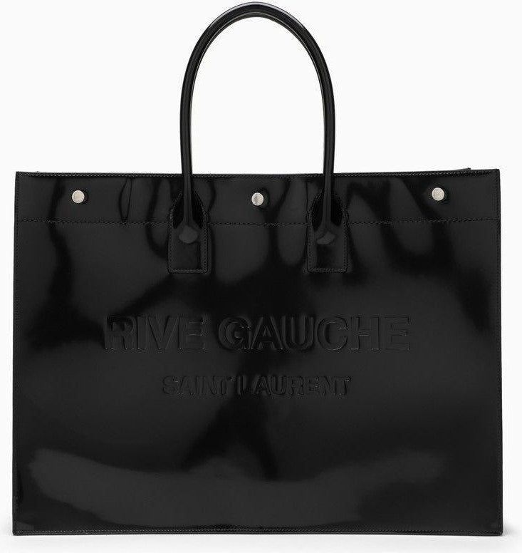 Luxury Saint Laurent Trending 2025 Men's Large Rive Gauche Patent Leather Bag in Black |