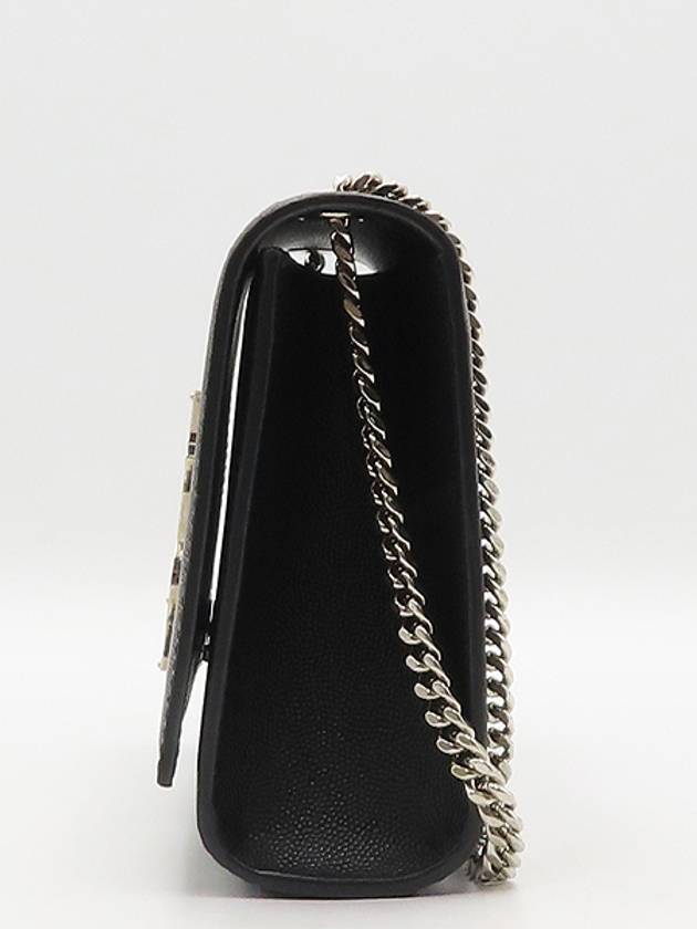 Luxury Saint Laurent Trending 2025 YSL 364021 Black Caviar Skin Kate Silver Monogram Logo Medium Chain Flap Shoulder Crossbag