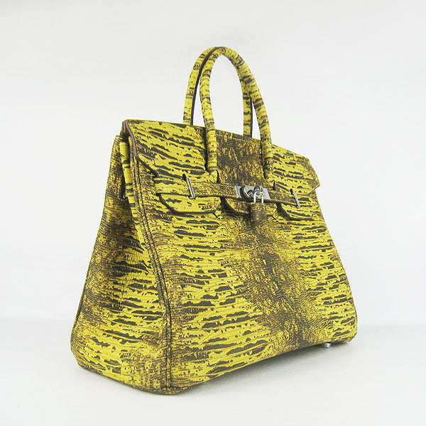 Hermes Birkin 35cm Lizard Pattern Handbag 6089 Yellow/ Silver
