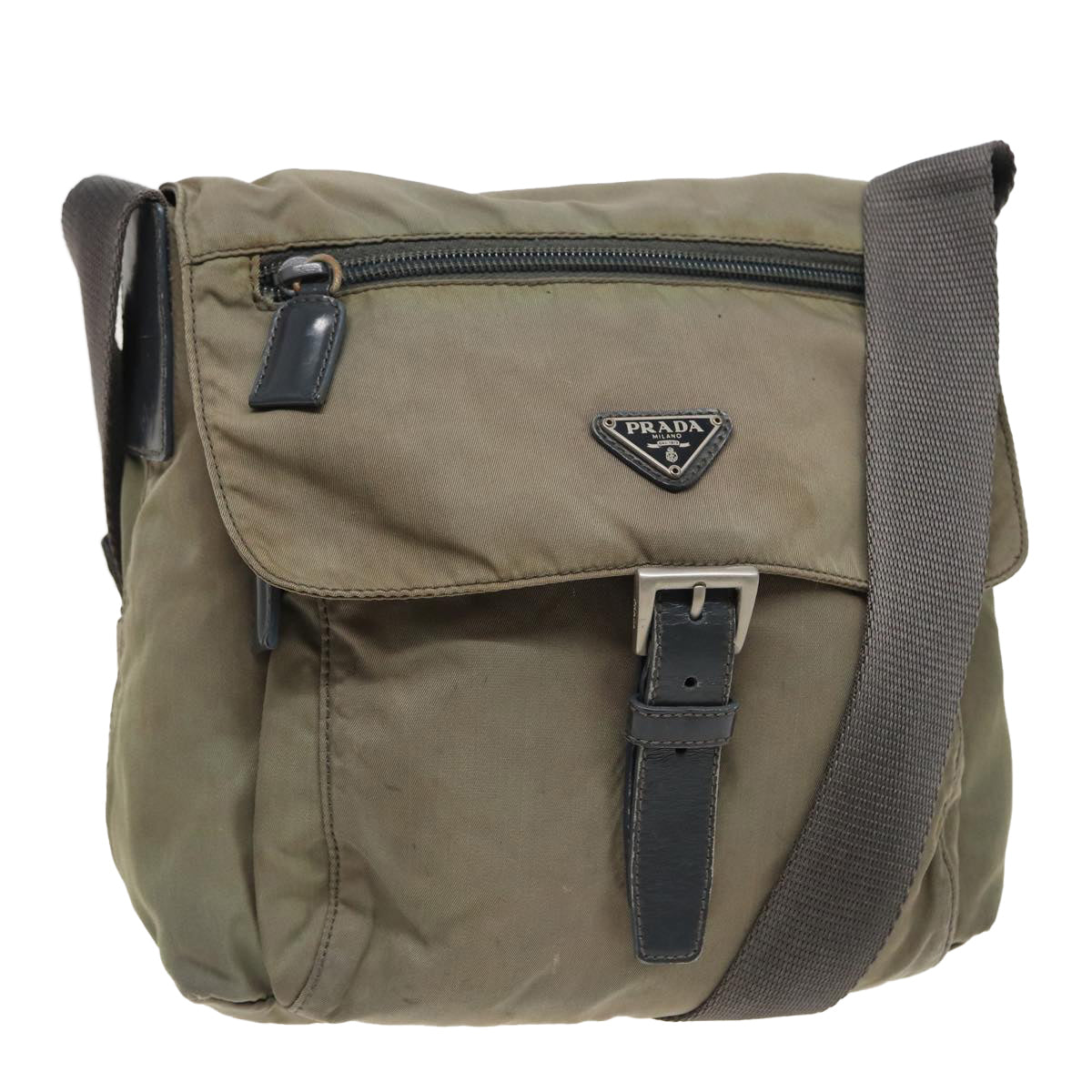 PRADA Shoulder Bag Nylon Khaki Auth