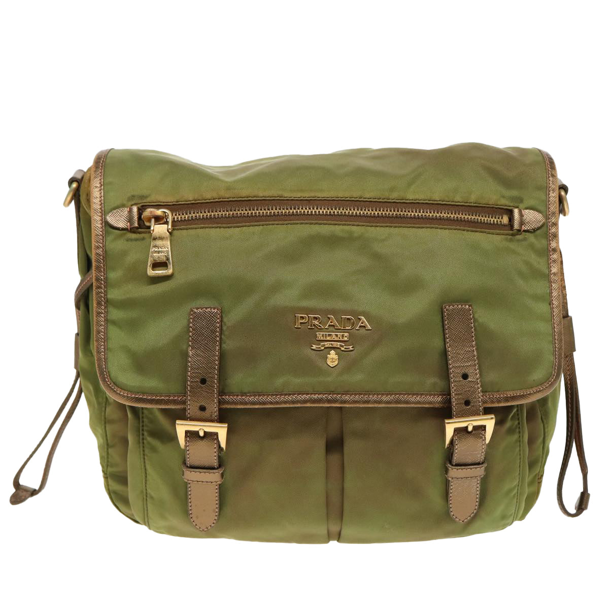PRADA Shoulder Bag Nylon Khaki Auth