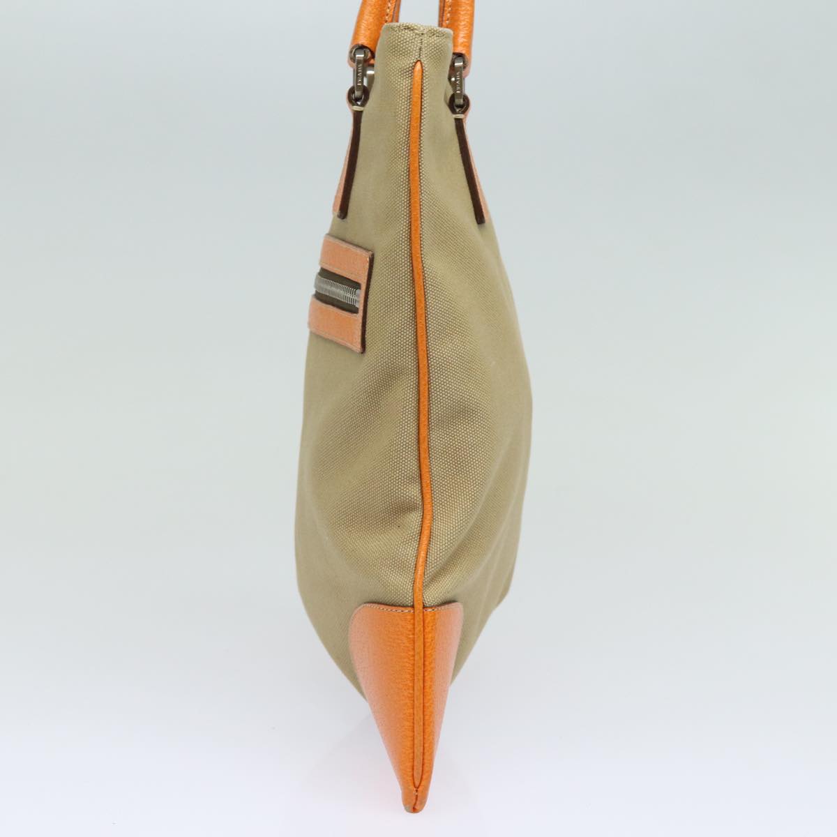 PRADA Hand Bag Canvas Orange Beige Auth