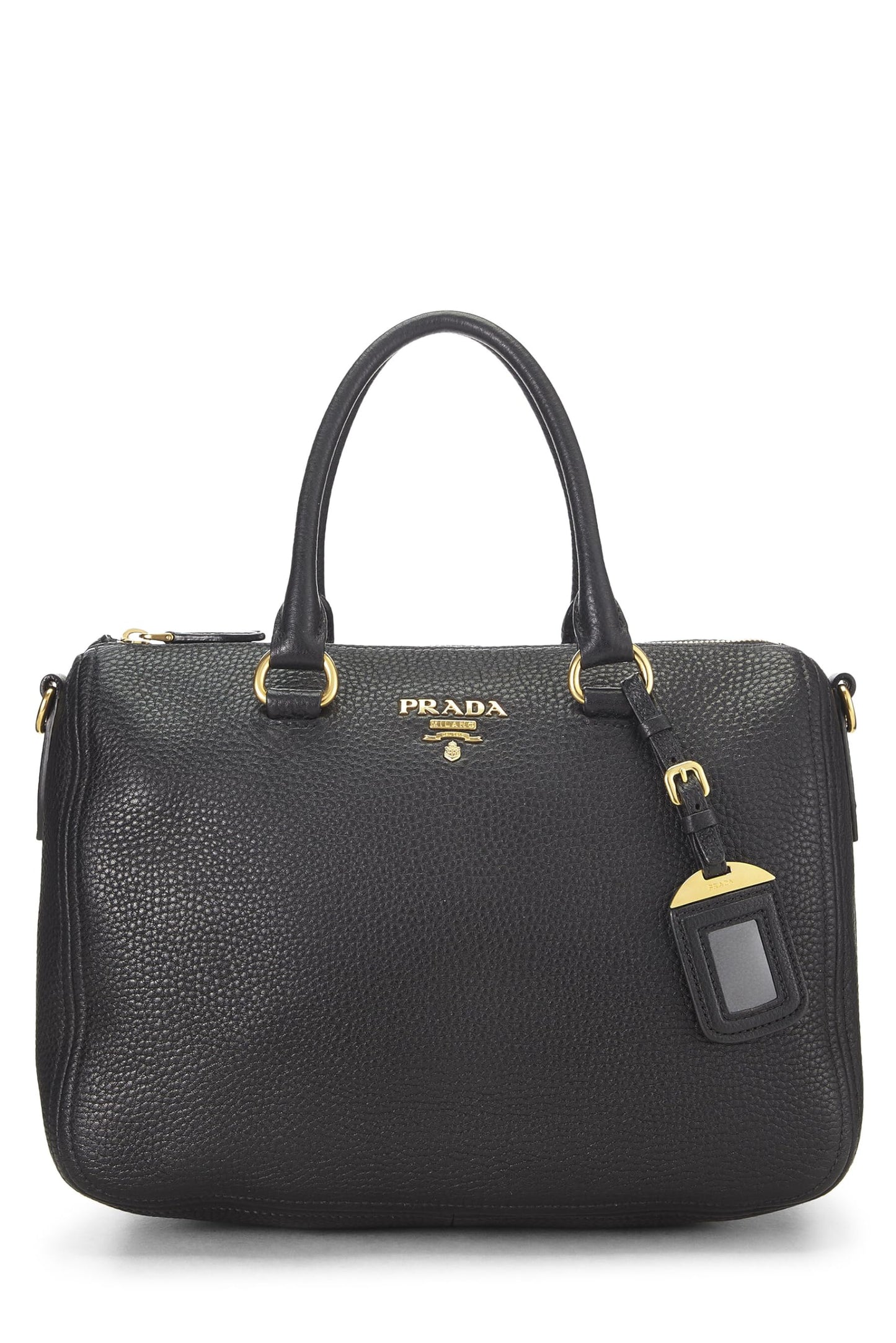 Prada, Black Vitello Daino Convertible Boston Bag, Black