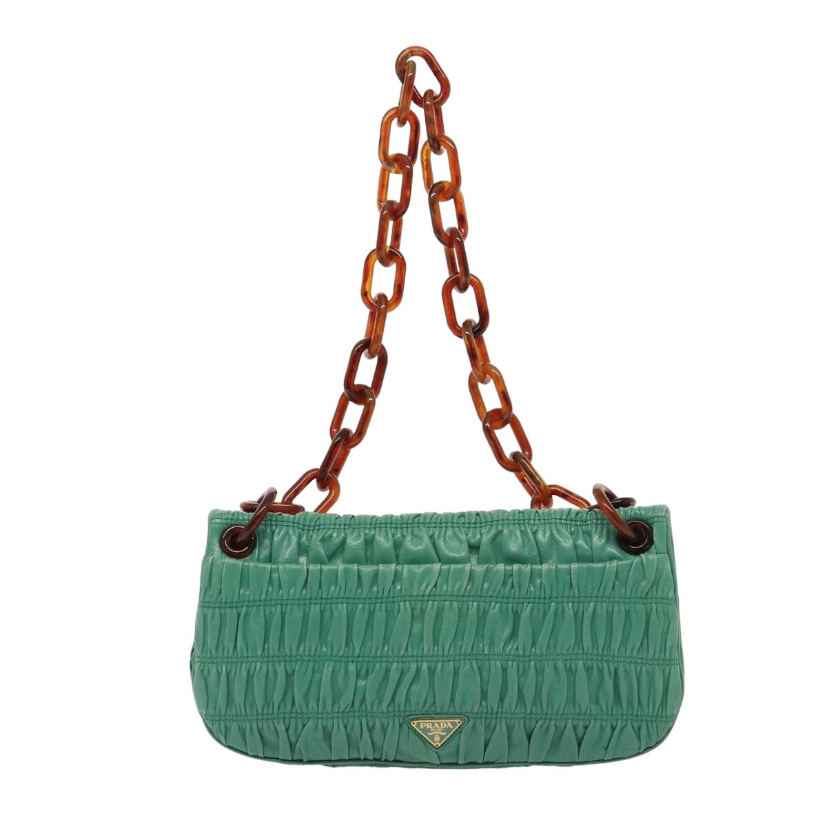 PRADA Chain Shoulder Bag Leather Green Auth