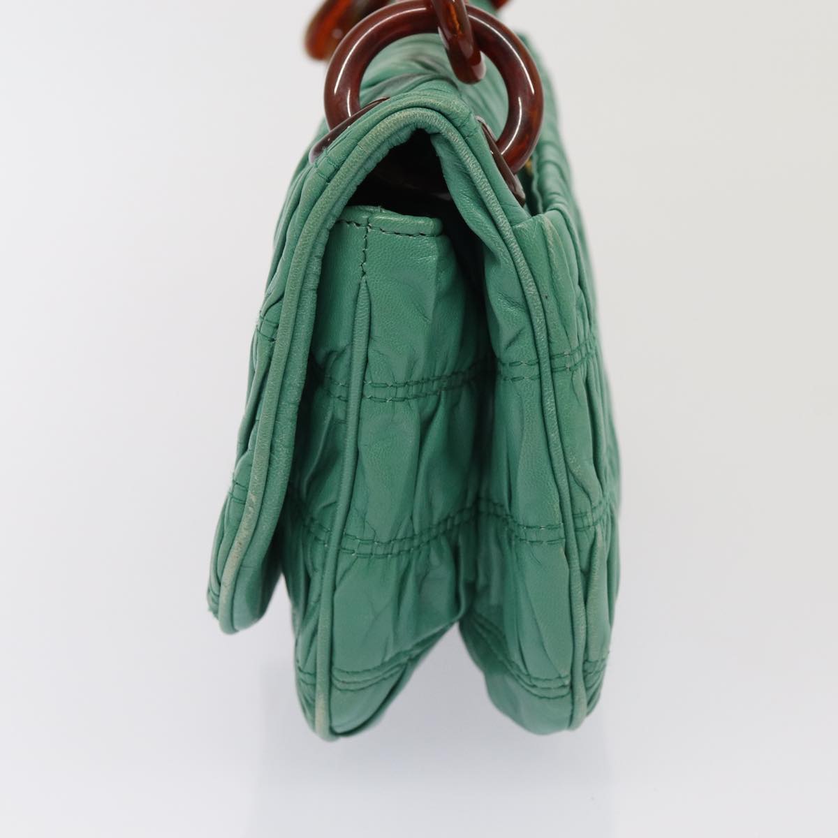 PRADA Chain Shoulder Bag Leather Green Auth