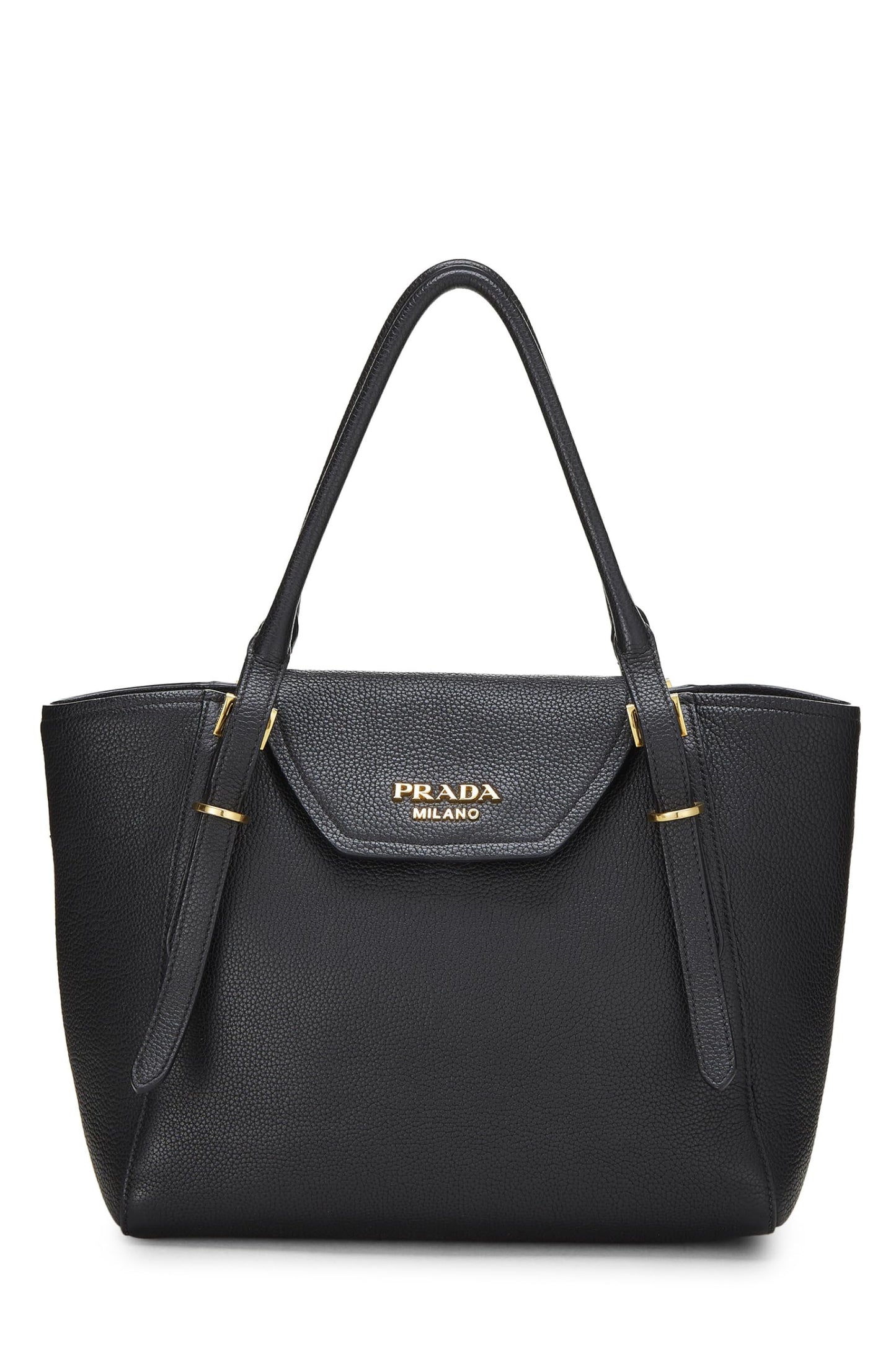 Prada, Black Vitello Daino Convertible Top Handle Tote, Black