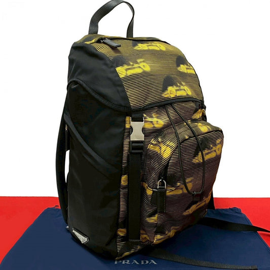PRADA Backpack Leather, Nylon yellow PRADA logo Metal mens