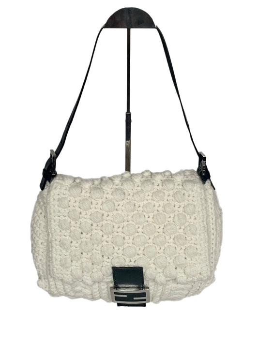 Fendi Mamma Baguette White Wool Pom pom