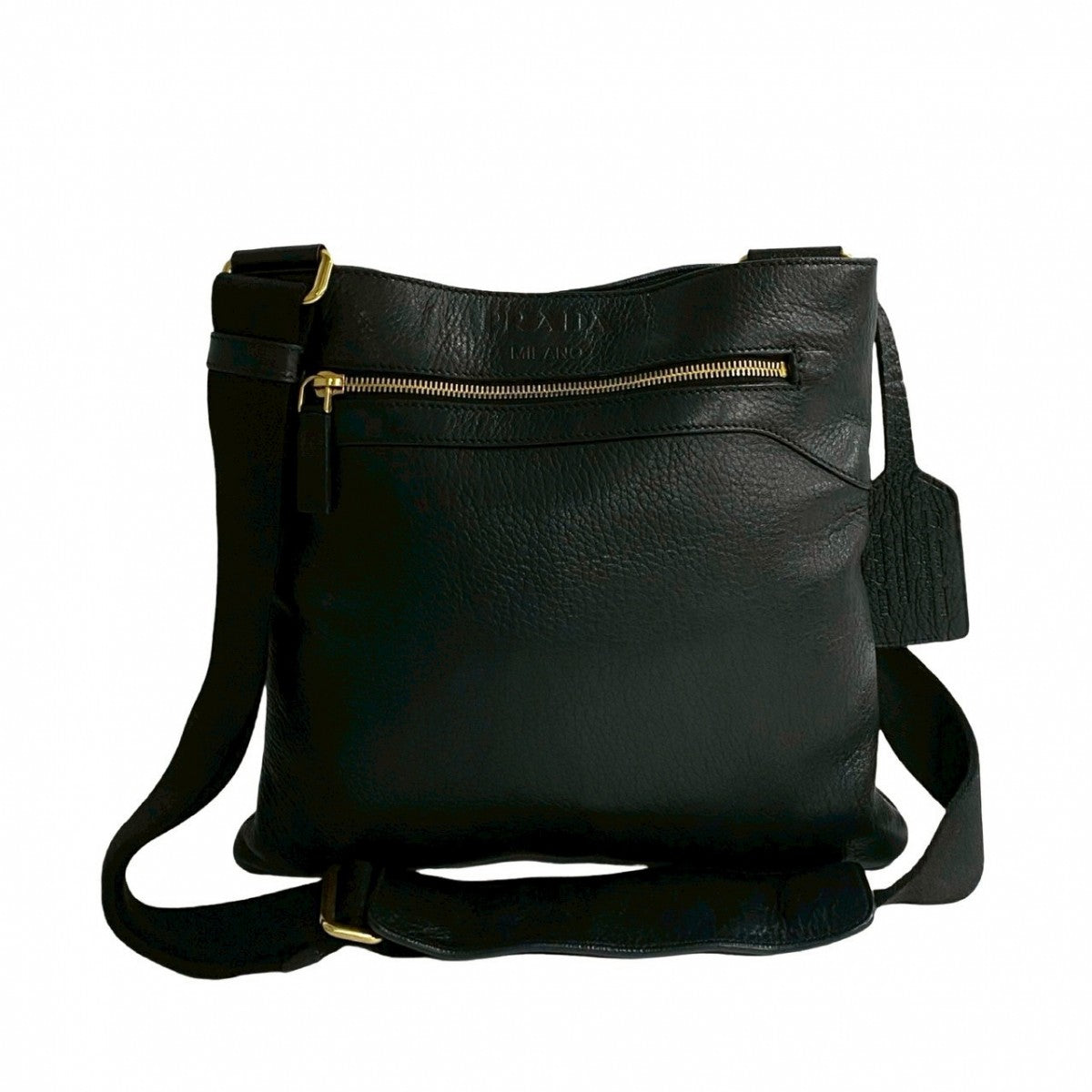 PRADA Shoulder Bag leather black Logo embossing Women