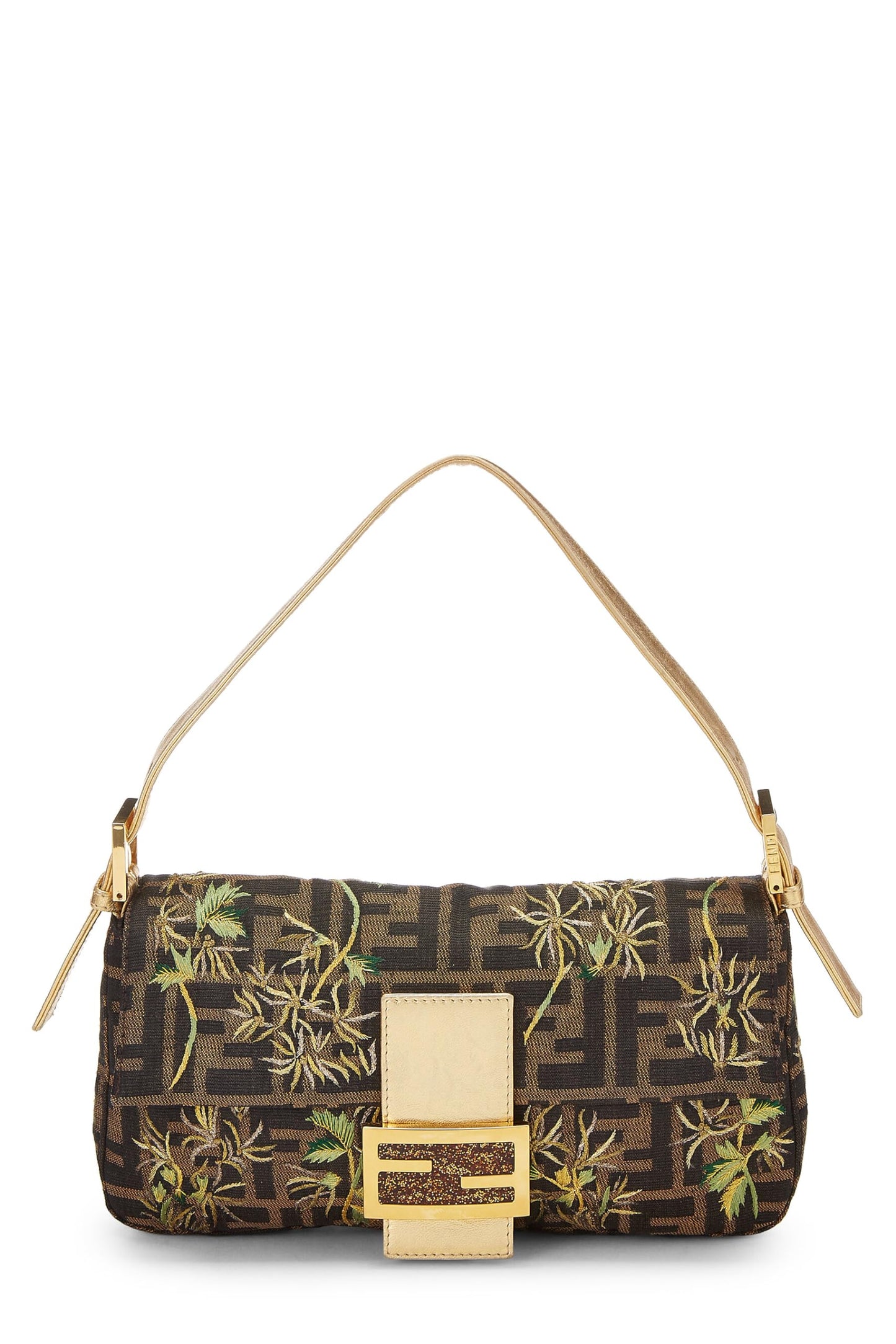 Fendi, Gold Zucca Canvas Embroidered Baguette, Gold