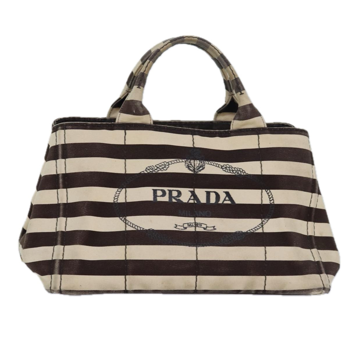 PRADA Canapa MM Hand Bag Canvas Brown Auth