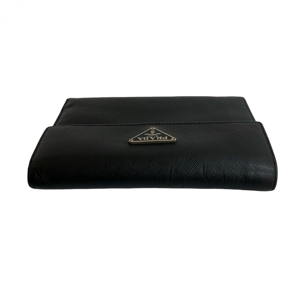 PRADA Tri-fold wallet leather black Triangle Logo Metal Women