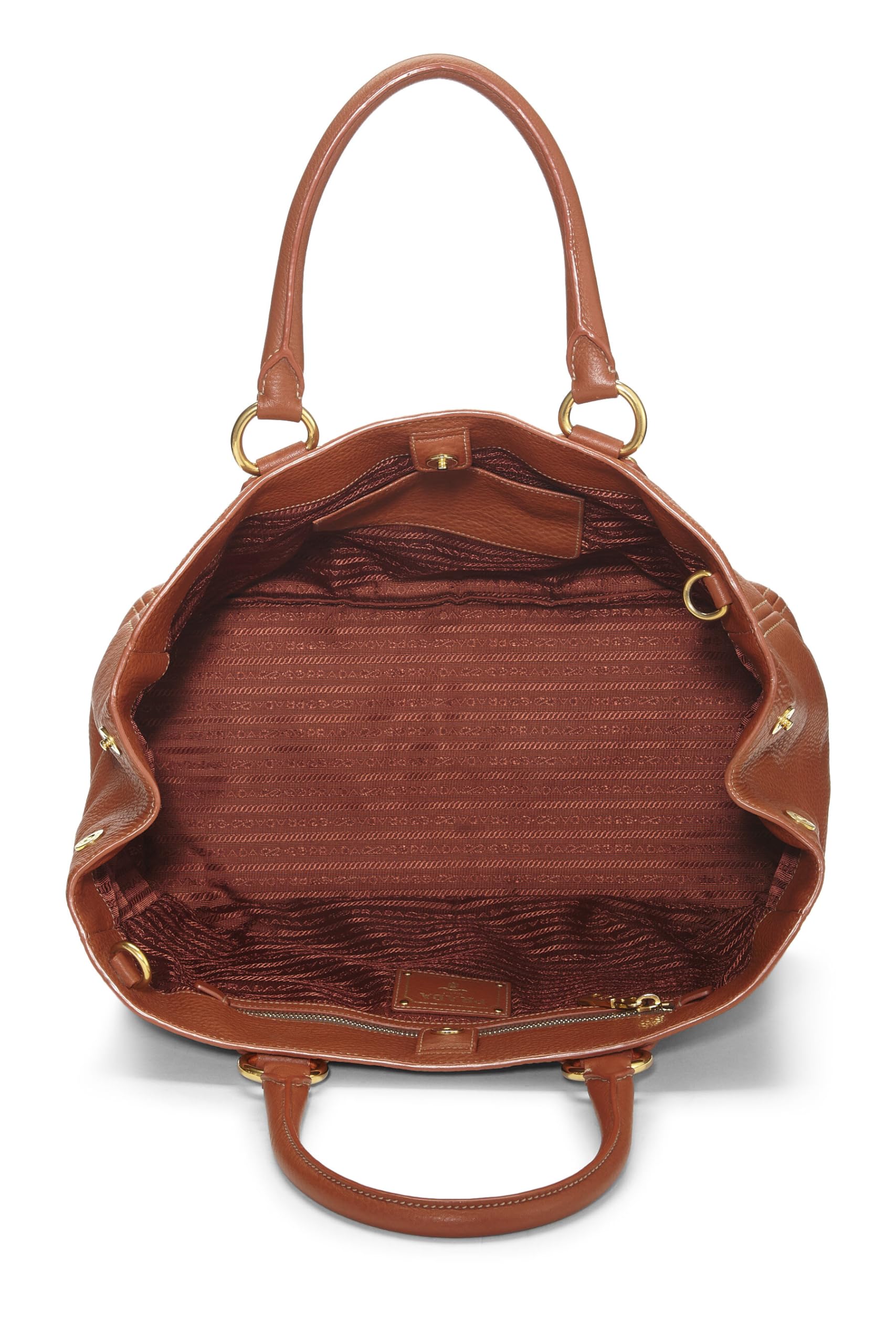 Prada, Brown Vitello Daino Convertible Open Tote Medium, Brown