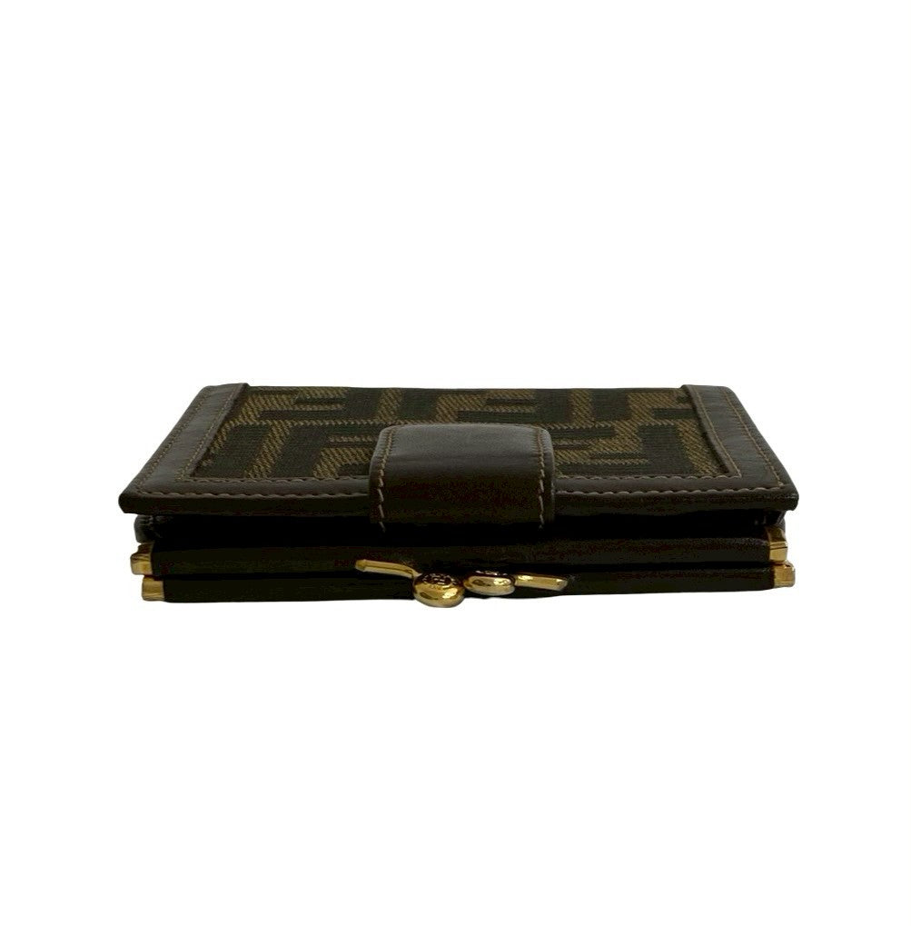 FENDI Bifold Wallet Canvas, Leather Brown Zucca FF Pattern Women