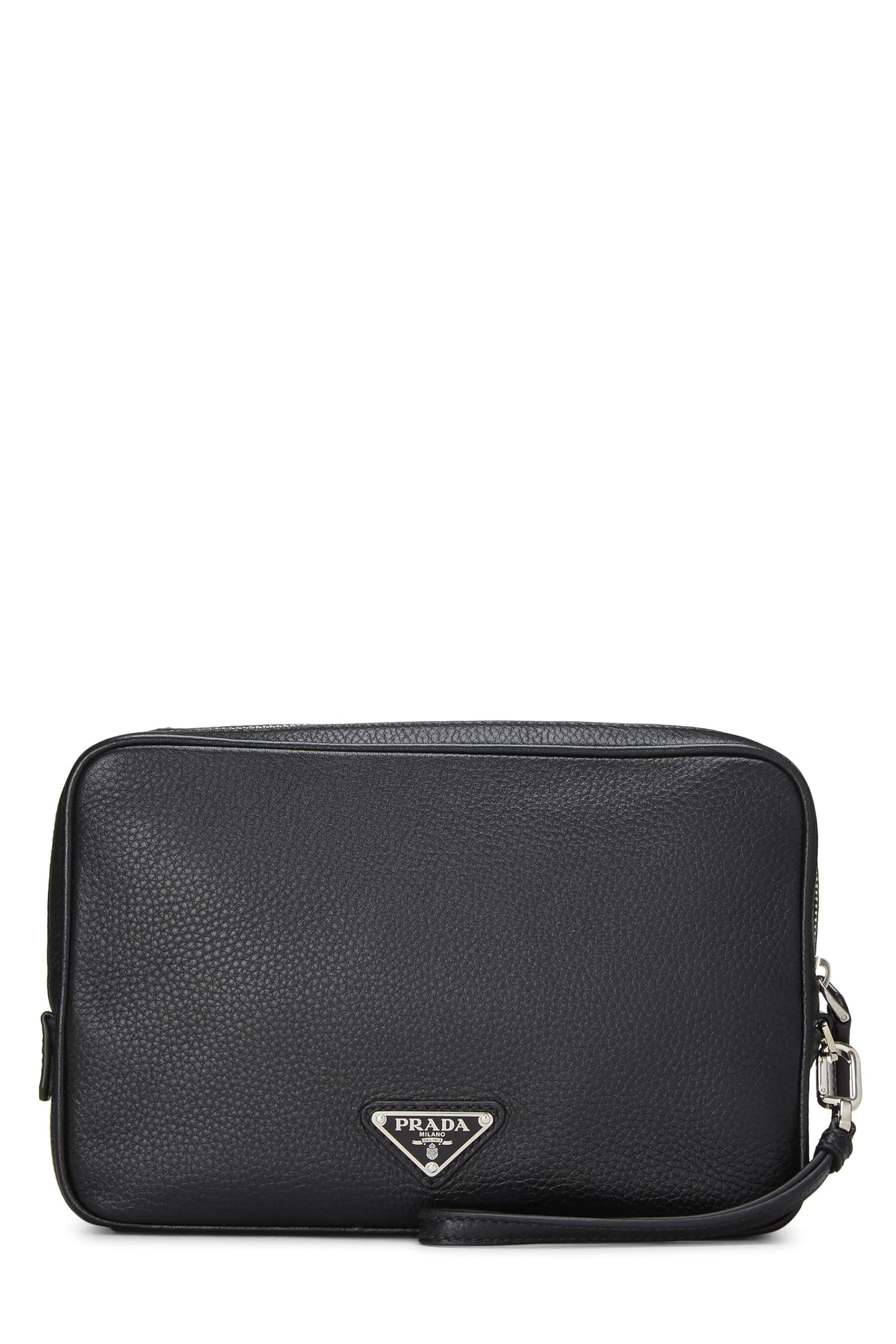 Prada, Black Vitello Daino Leather Clutch, Black