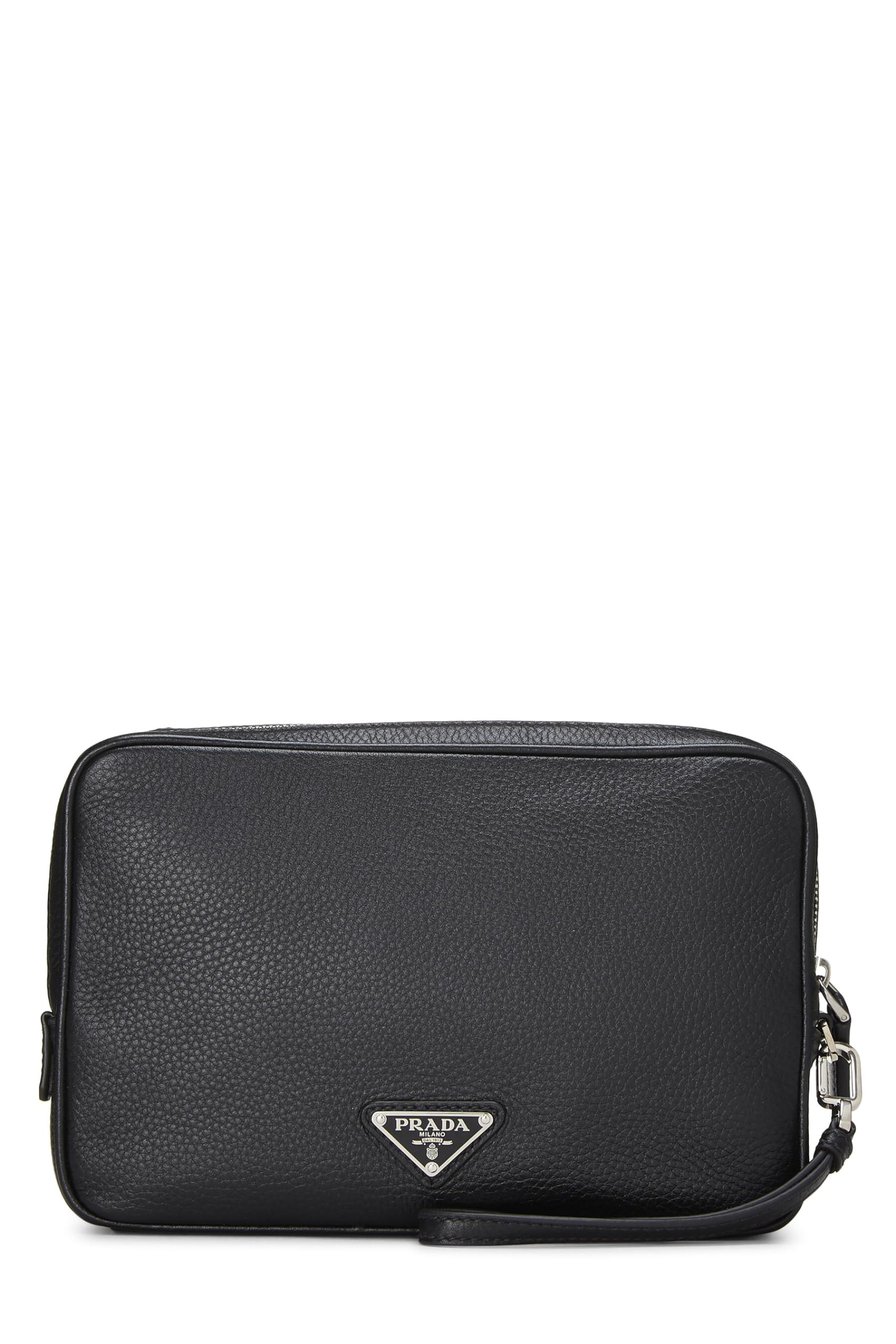 Prada, Black Vitello Daino Leather Clutch, Black