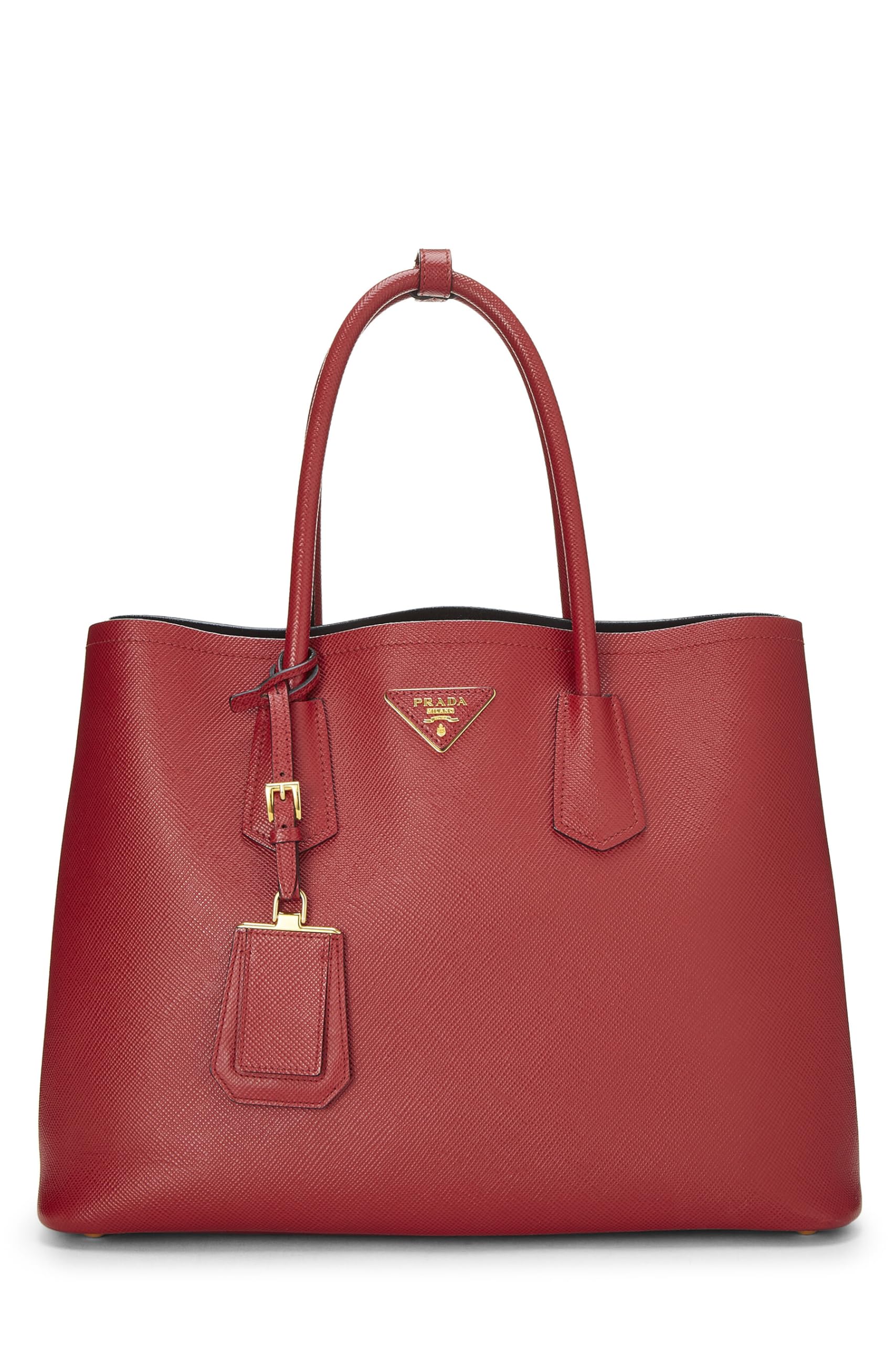 Prada, Red Saffiano Leather Double Tote Medium, Red