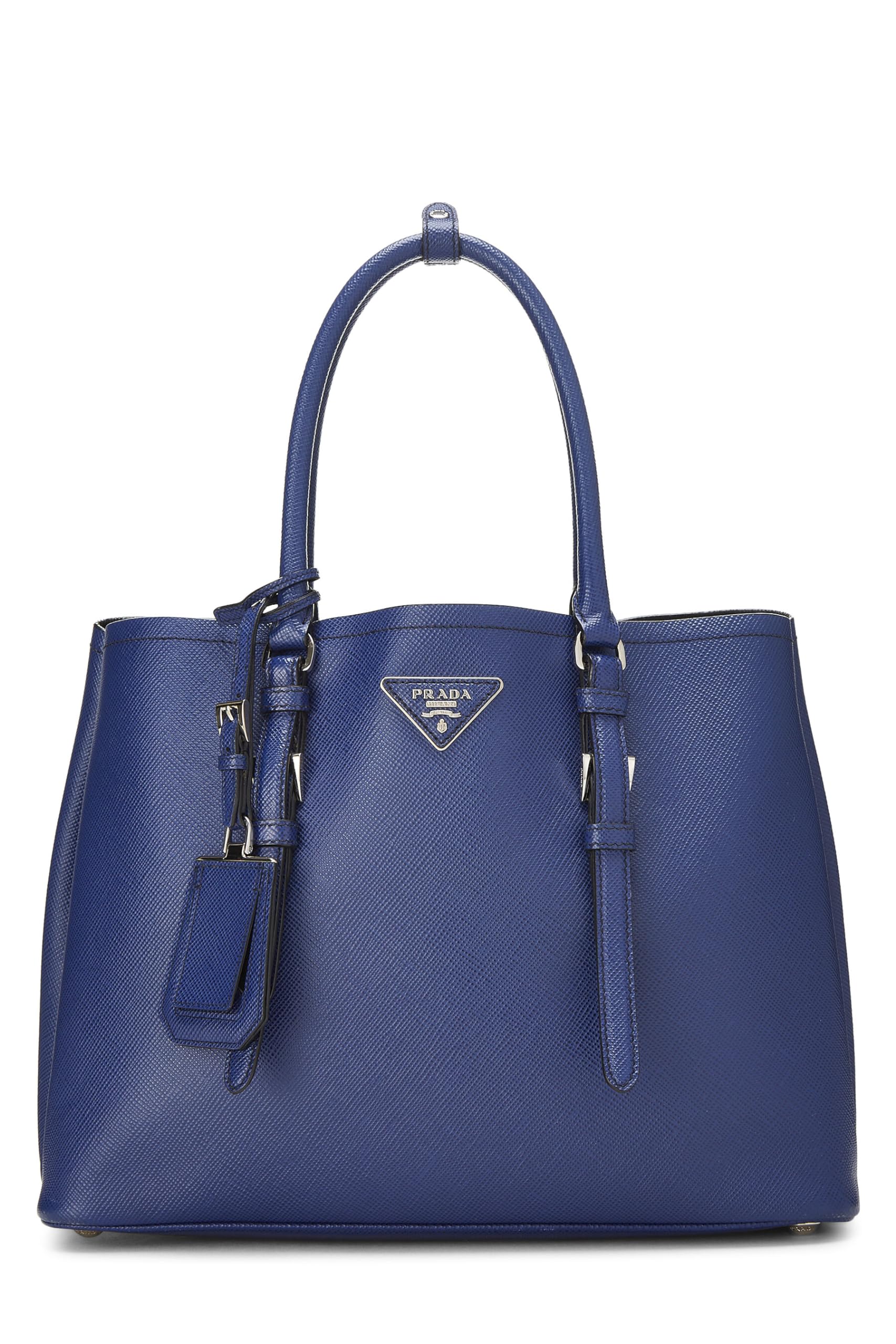 Prada, Blue Saffiano Leather Double Tote Medium, Blue