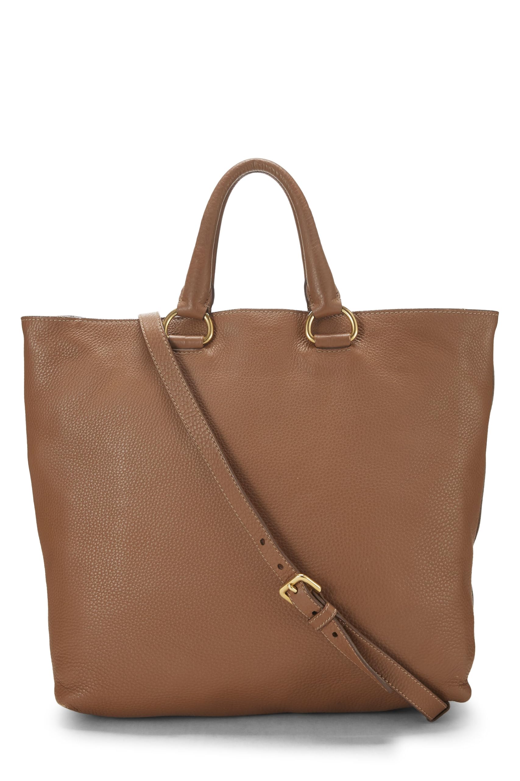 Prada, Brown Vitello Daino Phenix Convertible Shopping Tote, Brown