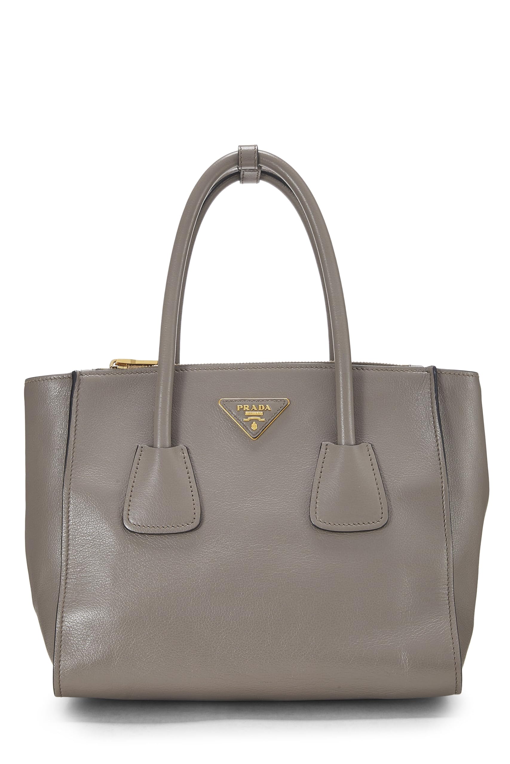 Prada, Grey Calfskin Trapeze Tote, Grey