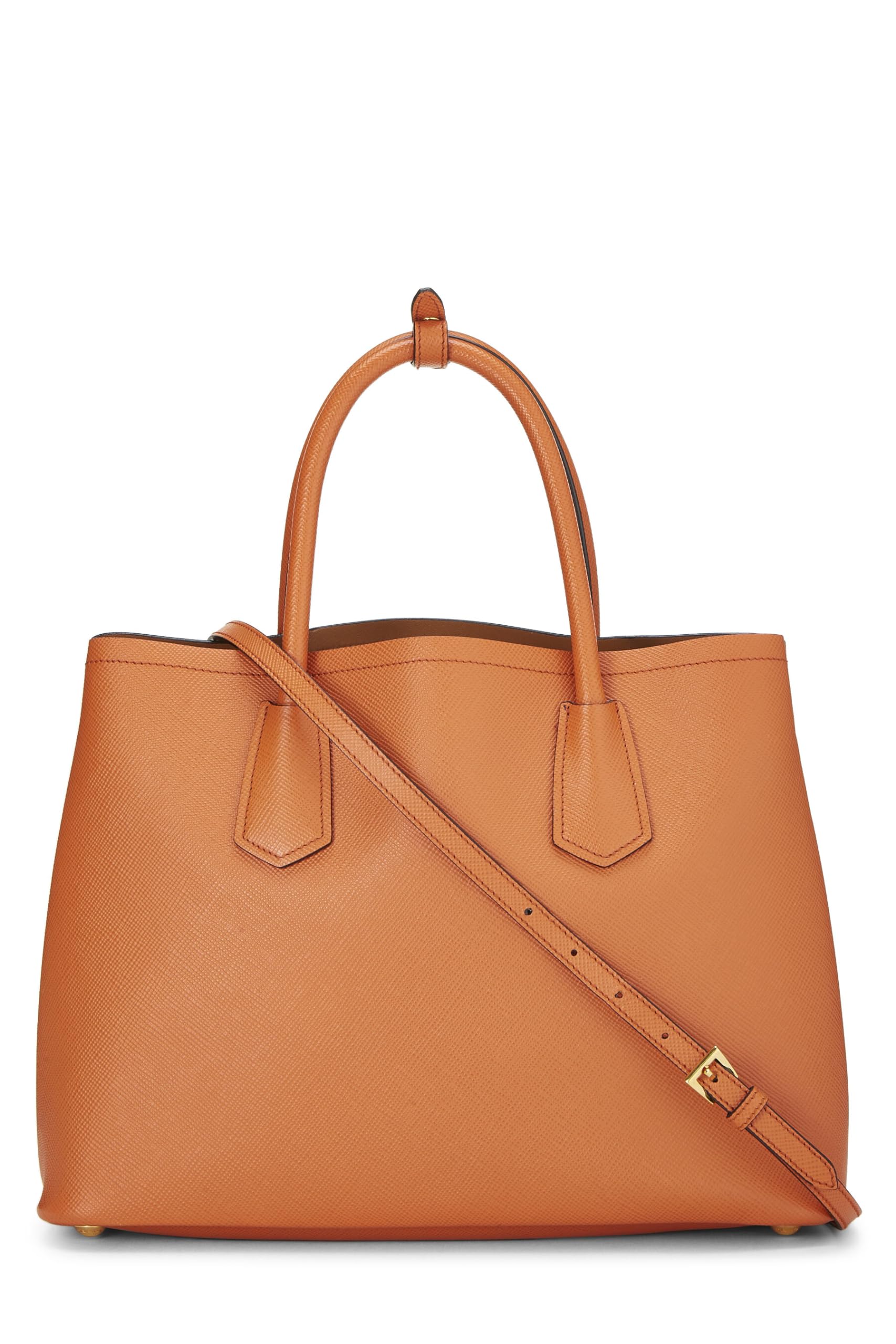 Prada, Orange Saffiano Leather Cuir Double Tote Medium, Orange