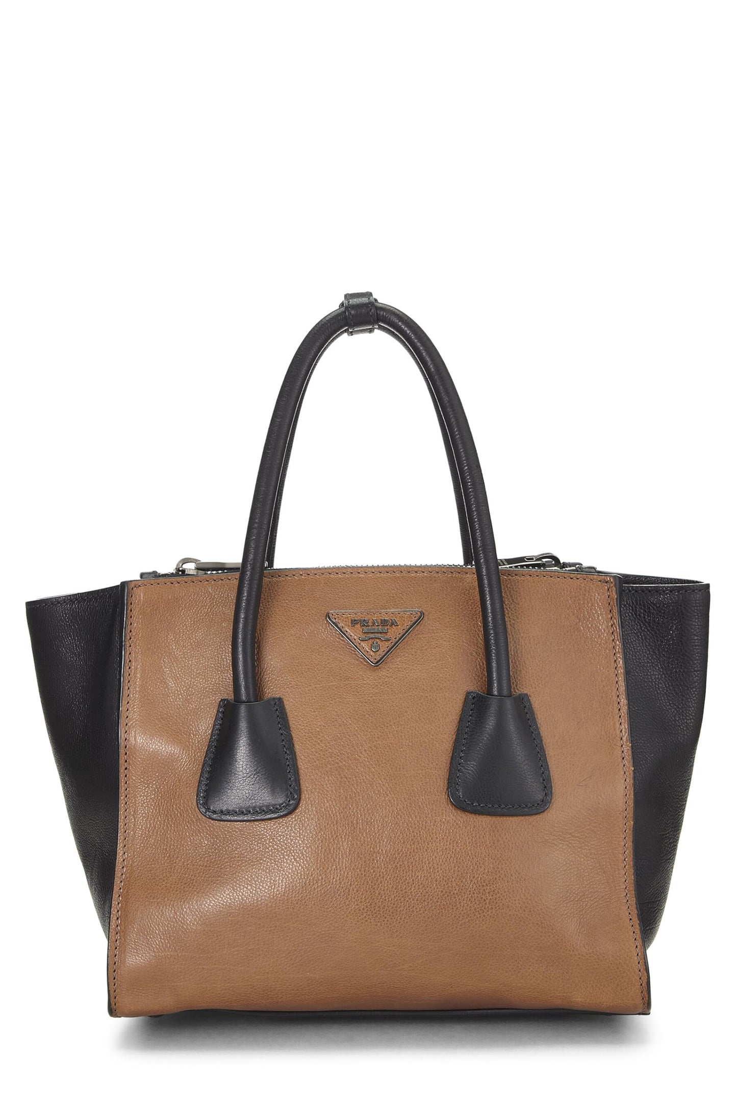 Prada, Black & Brown Calfskin Trapeze Tote, Multi