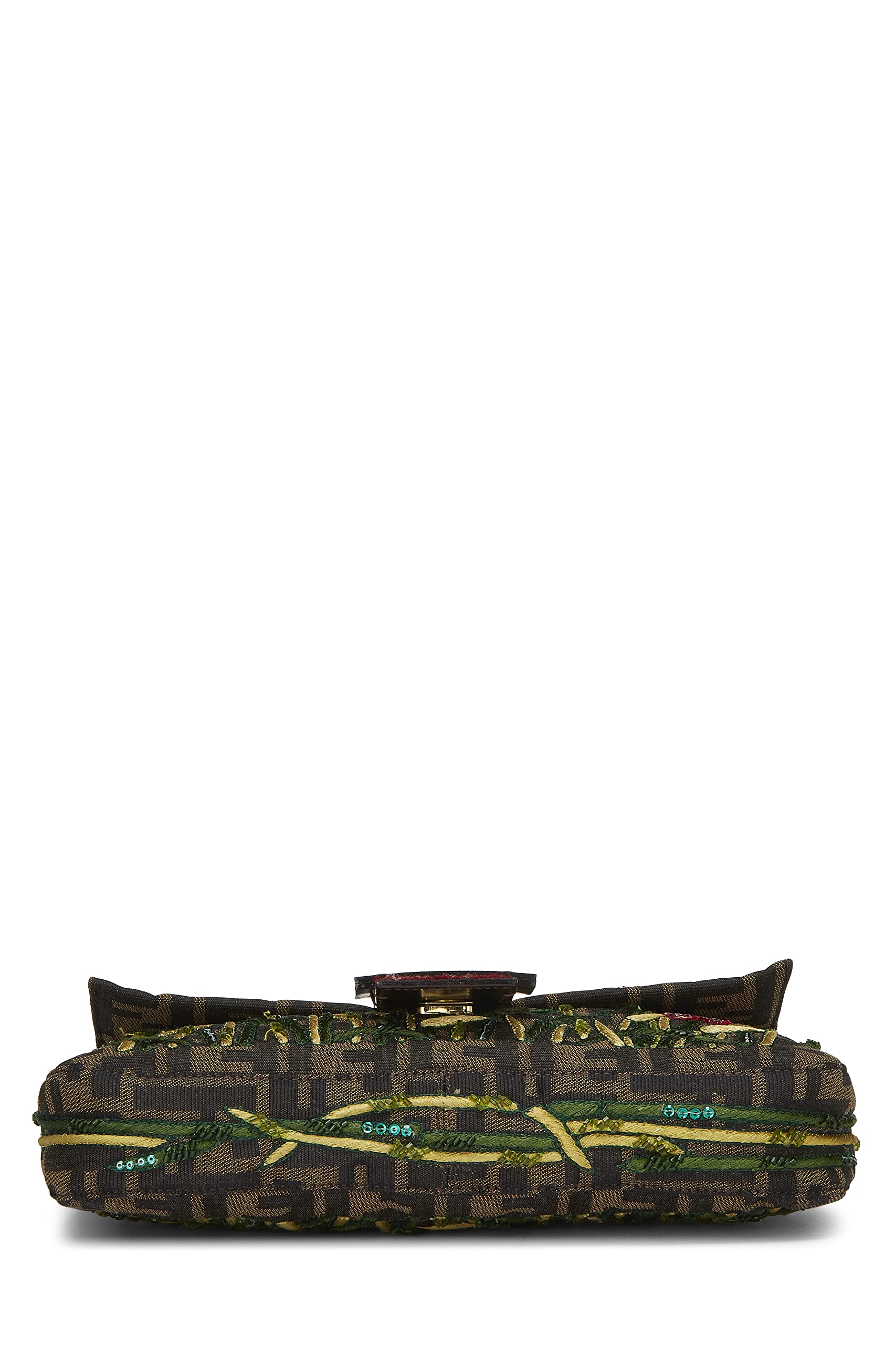 Fendi, Brown Zucca Canvas Embroidered Baguette, Red