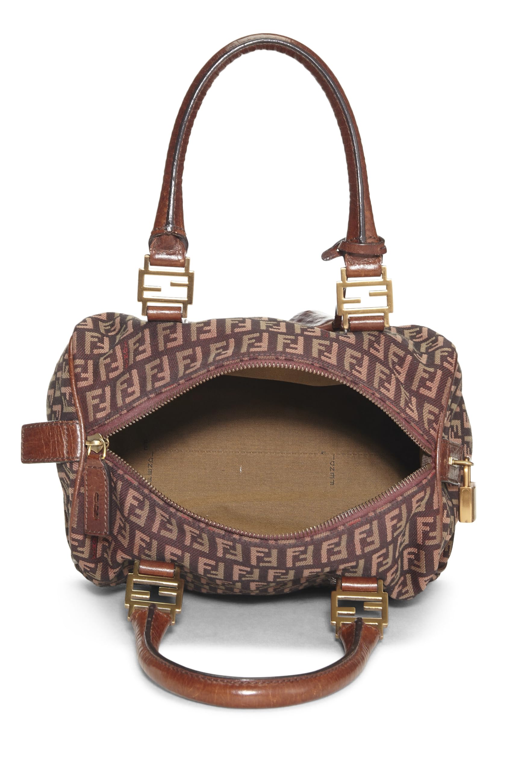 Fendi, Brown Zucchino Boston Bag Mini, Brown