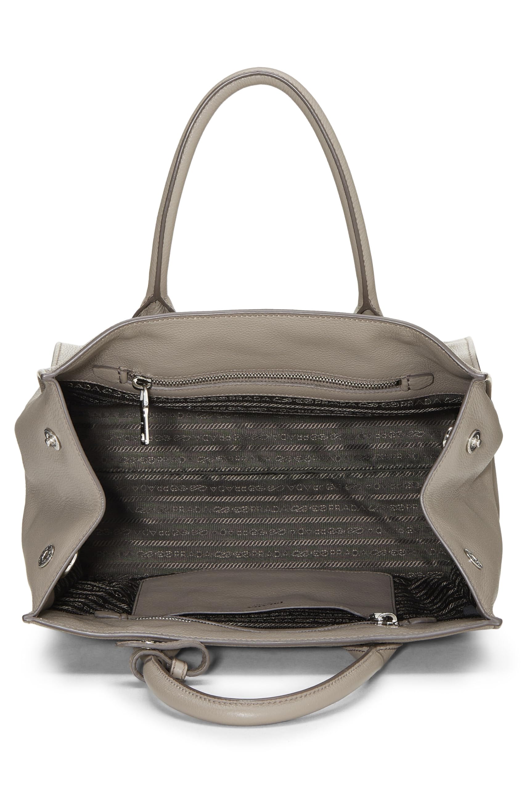 Prada, Grey Vitello Daino Convertible Tote, Grey