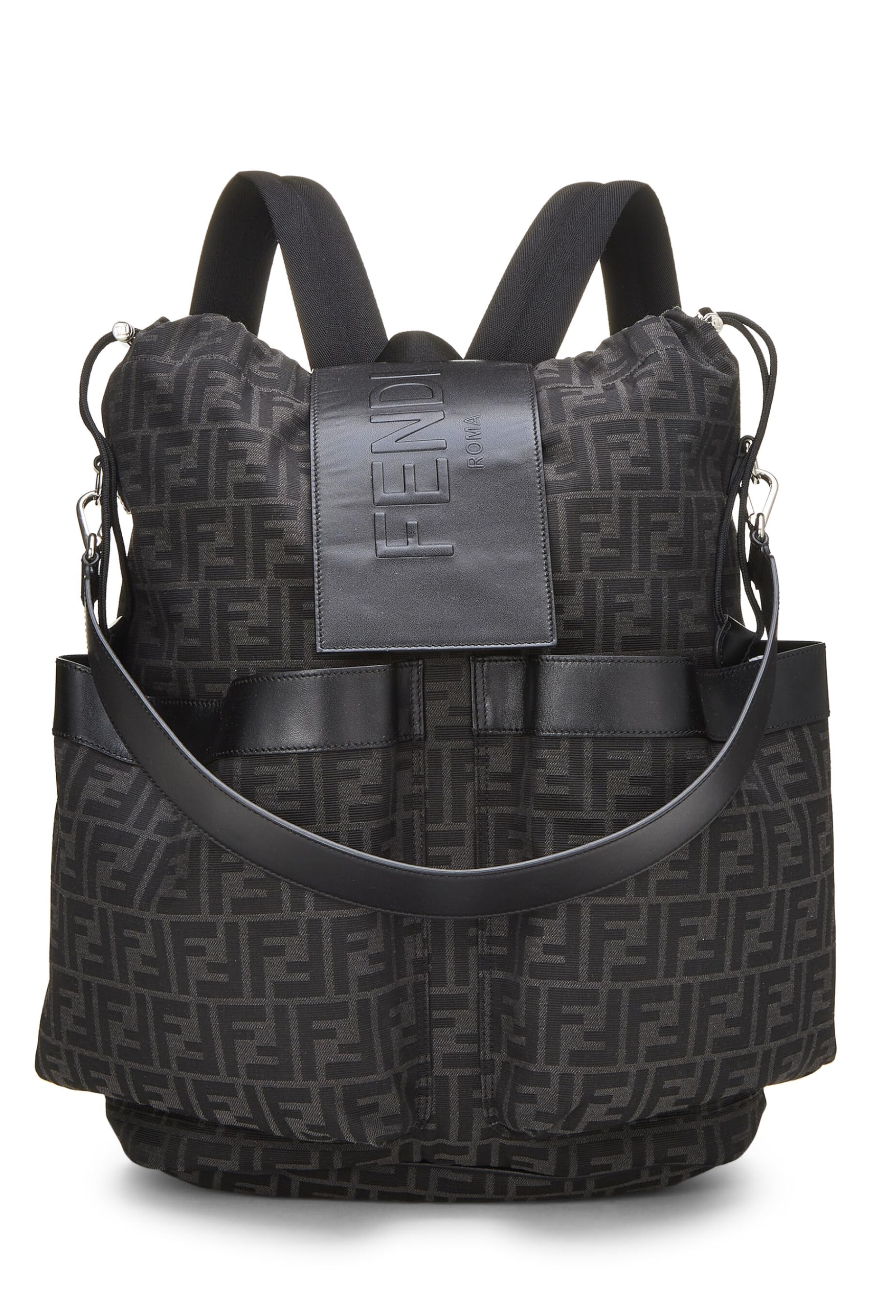 Fendi, Black Zucca Double Pocket Backpack, Black