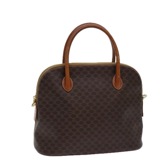 Luxury CELINE Macadam Canvas Hand Bag PVC Leather Brown 82266