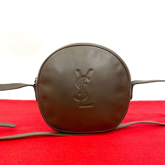 YVES SAINT LAURENT Shoulder Bag leather Brown YSL logo Women