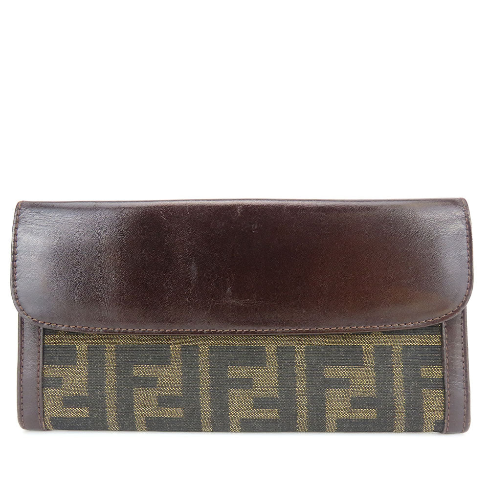 FENDI Long Wallet Purse Canvas, Leather Brown Zucca Women
