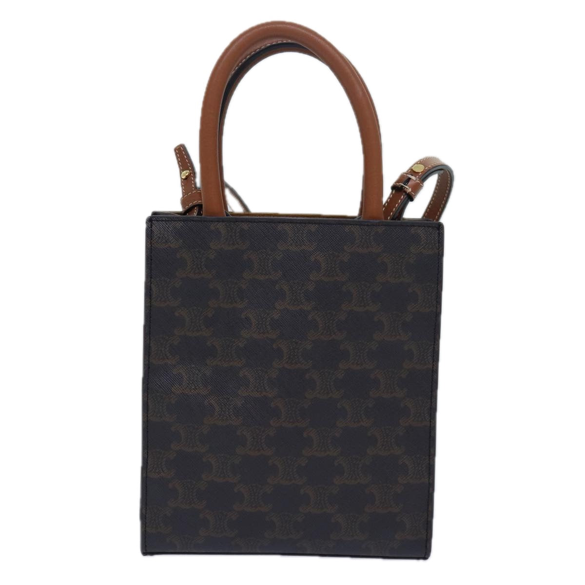 Luxury CELINE Triomphe Mini Particle Cabas Hand Bag PVC Leather 2way Black Auth 82739A