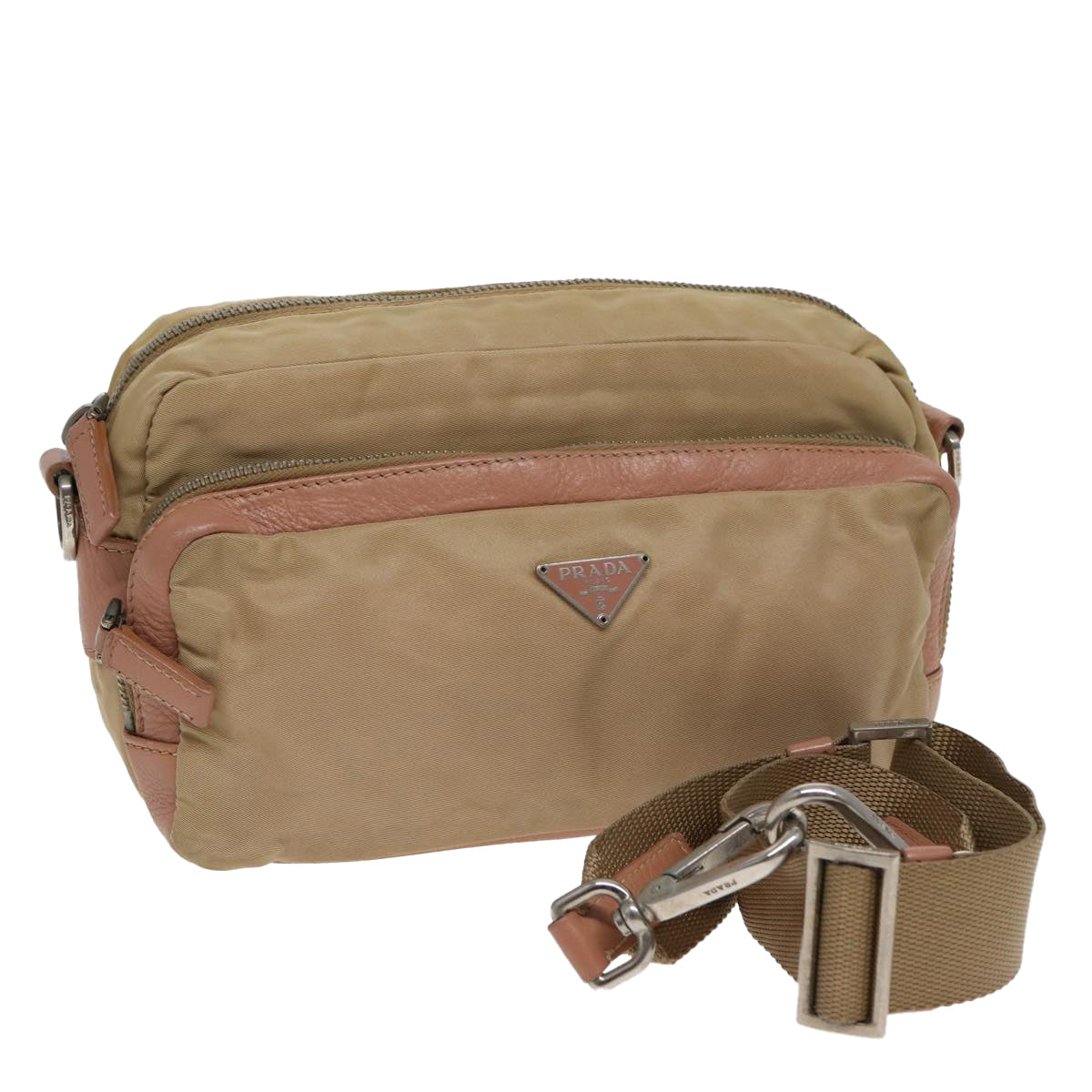 PRADA Shoulder Bag Nylon Leather Beige Auth