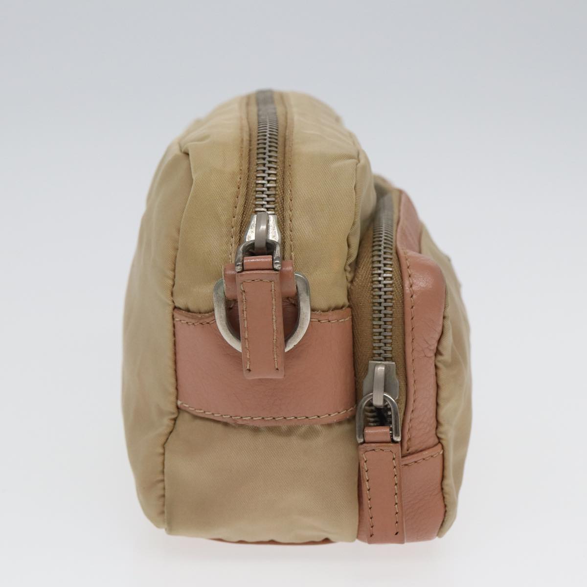 PRADA Shoulder Bag Nylon Leather Beige Auth