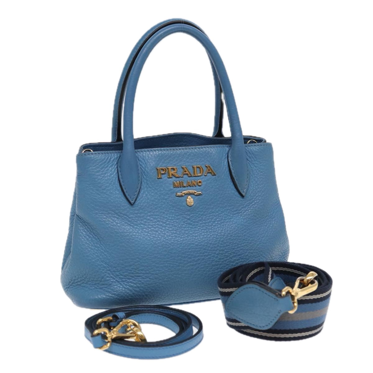 PRADA Hand Bag Leather 2way Light Blue Auth