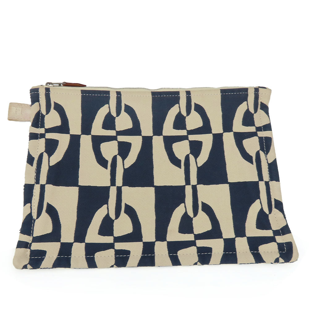 HERMES Pouch canvas Navy Chene Dunkle Truth Flat GM Women