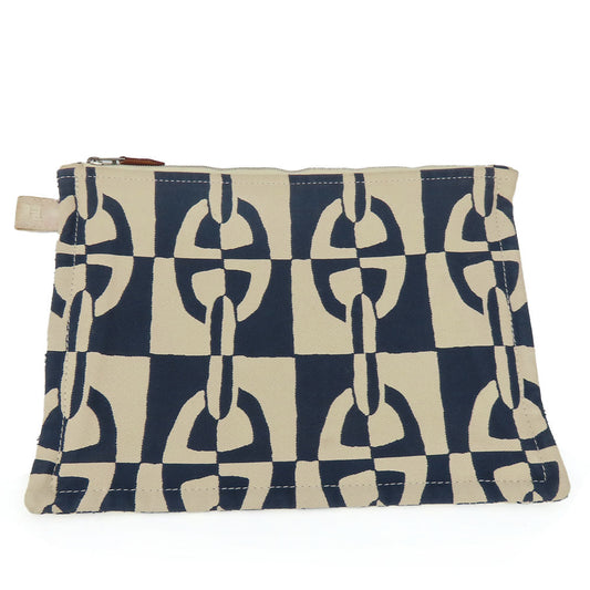 HERMES Pouch canvas Navy Chene Dunkle Truth Flat GM Women