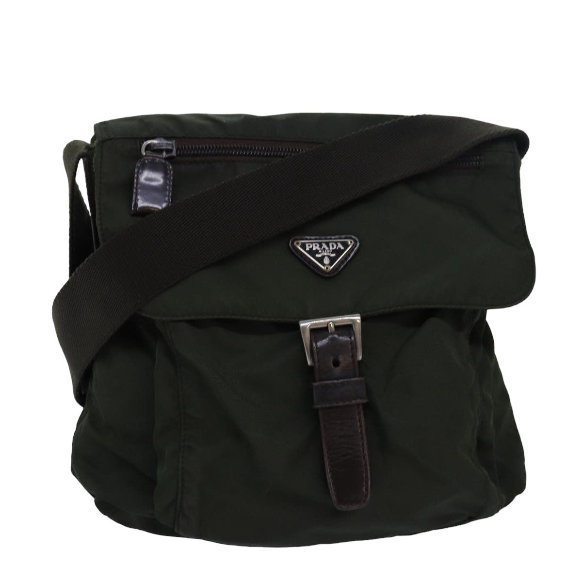 PRADA Shoulder Bag Nylon Khaki Brown Auth