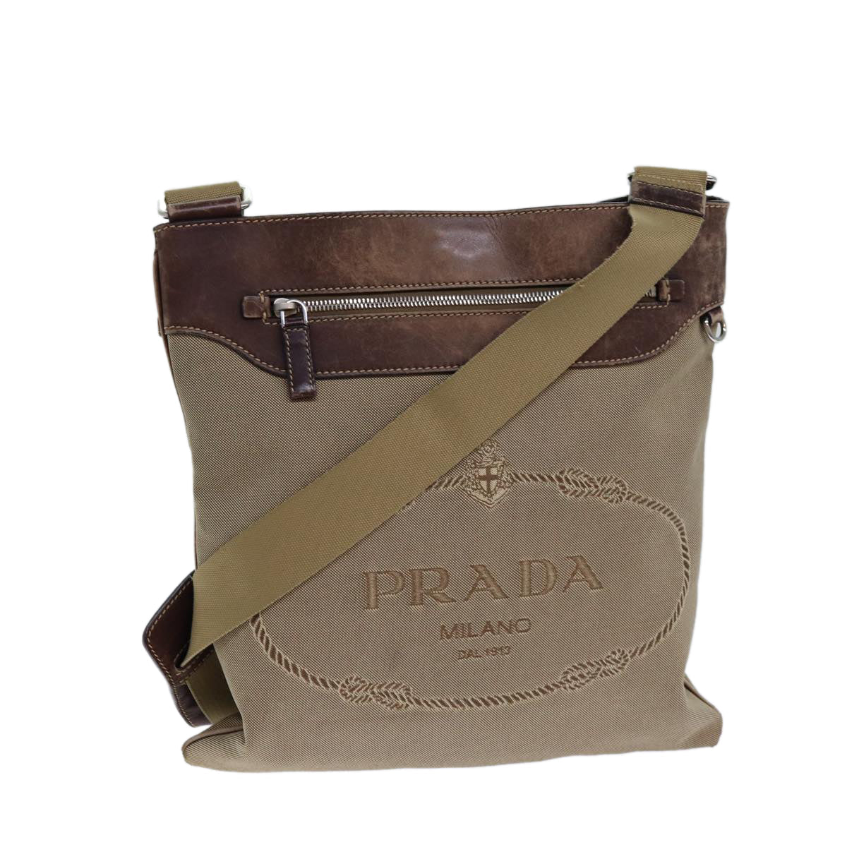 PRADA Shoulder Bag Canvas Beige Auth