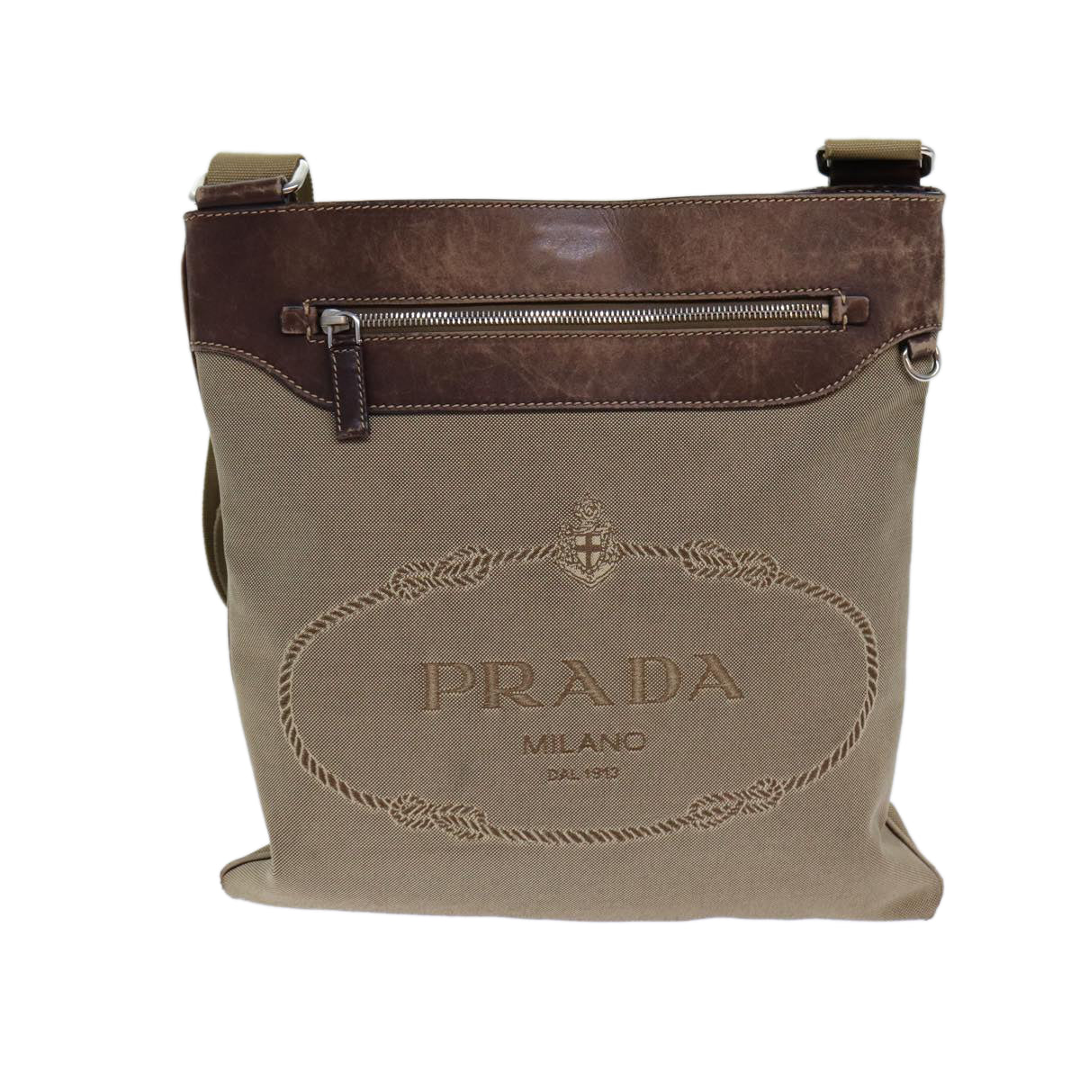 PRADA Shoulder Bag Canvas Beige Auth