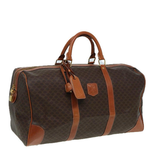 Luxury CELINE Macadam Canvas Boston Bag PVC Leather Brown 83386