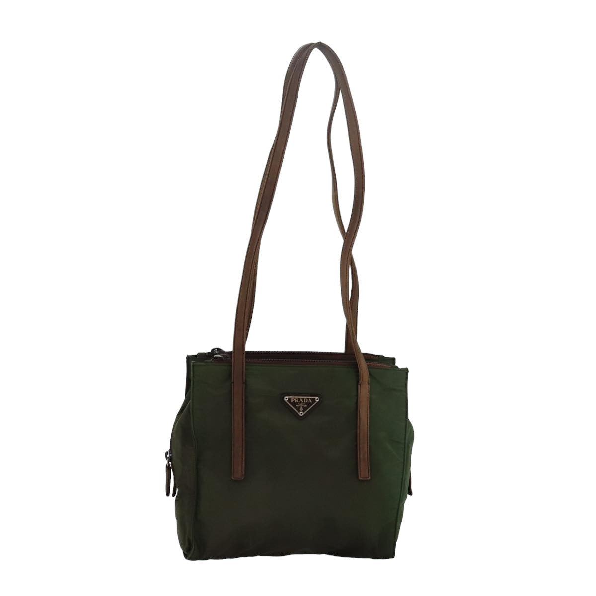 PRADA Shoulder Bag Nylon Leather Khaki Auth