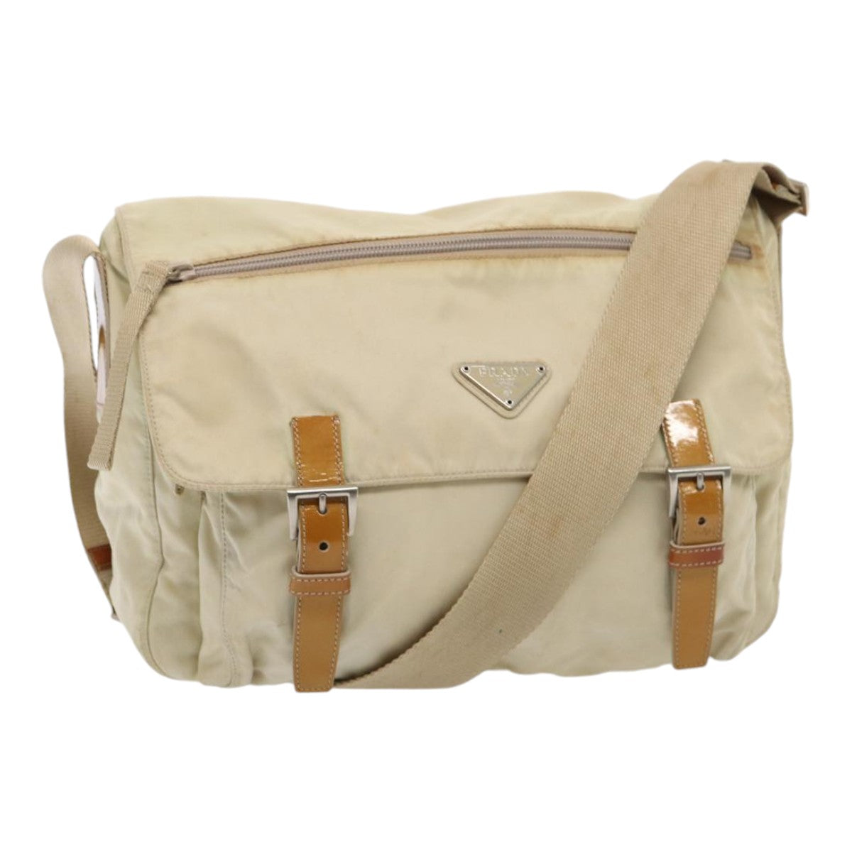 PRADA Shoulder Bag Nylon Beige Auth